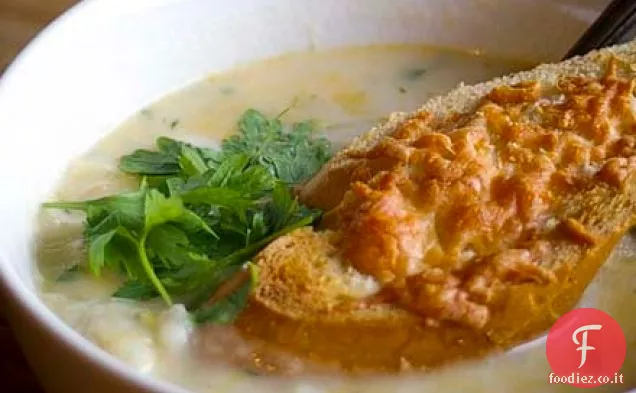 Zuppa di Porri e Patate con Crostini alla Parmigiana