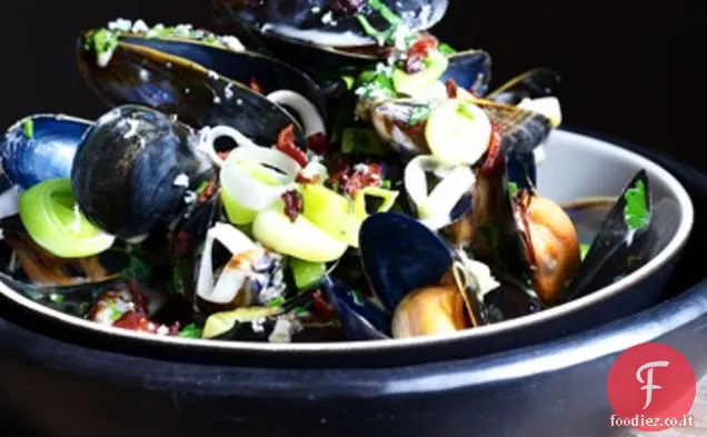 Cozze Morston con porri, pancetta affumicata e Aspall Cyder