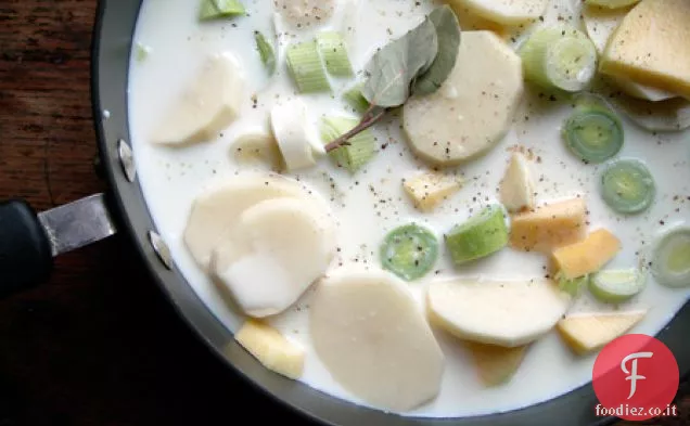 Gratin di patate, svedese e porro