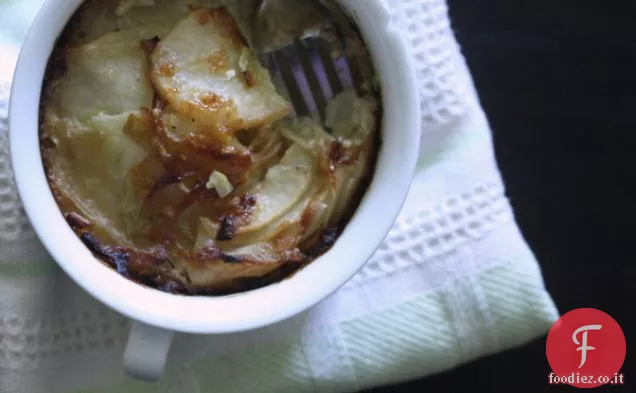 Gratin di patate, porri e finocchi