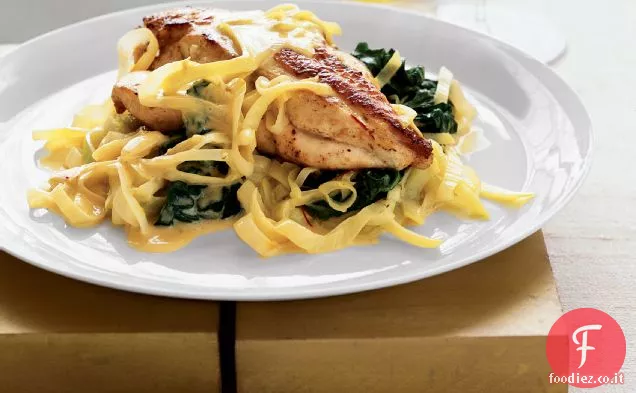 Petti di pollo con Spinaci, porro e salsa allo zafferano