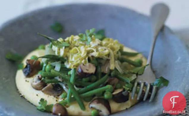 Polenta Con Fagiolini, Funghi, Piselli e Porri