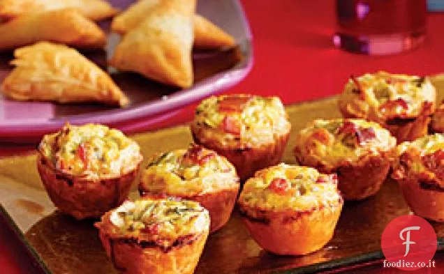 Mini quiche di pancetta, porro e cheddar