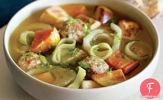 Zuppa di verdure e polpette caramellate