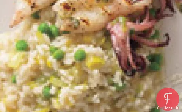 Risotto di Porri e Piselli con Calamari alla griglia