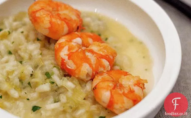 Gamberi con Risotto al Porro e Mozzarella