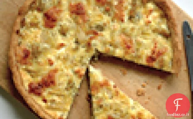Crostata di porro belga con formaggio di capra stagionato (Flamiche Aux Poireaux)