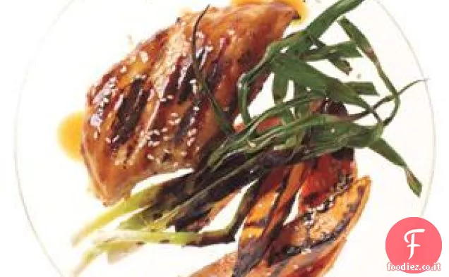 Hoisin pollo alla griglia e scalogno con patate dolci