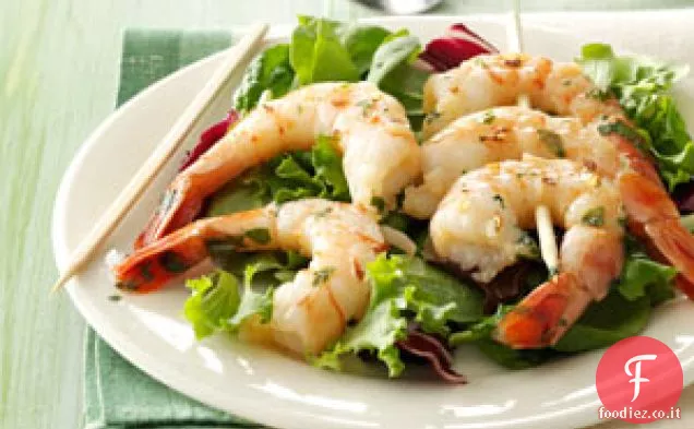 Gamberetti alla griglia con coriandolo e basilico