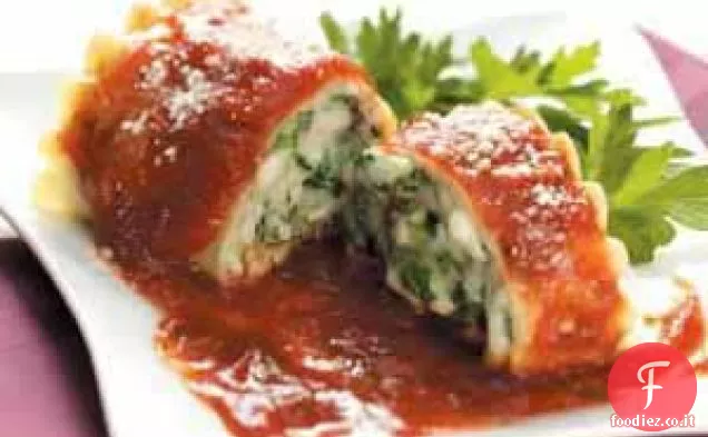 Rotolini di lasagne con spinaci e formaggio