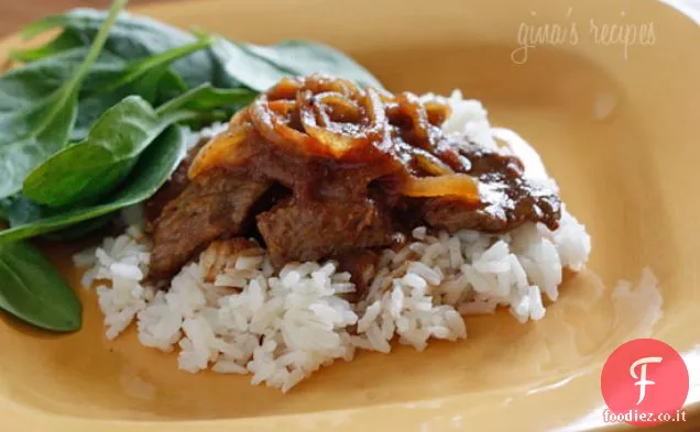 Carne Bistec-Bistecca Colombiana con Cipolle e Pomodori