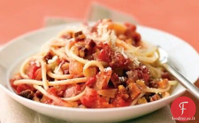 Bucatini con Pancetta, Pomodori e Cipolla