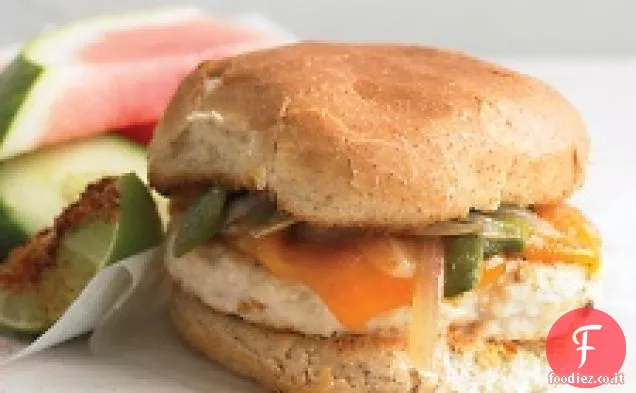 Hamburger di pollo con Poblano arrosto e cipolla