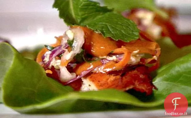 Spiedini di pollo marinati nello Yucatan con salsa di talpa del Cile rosso e arachidi