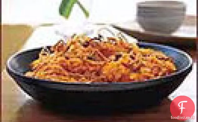 Patate dolci montate con scalogni croccanti