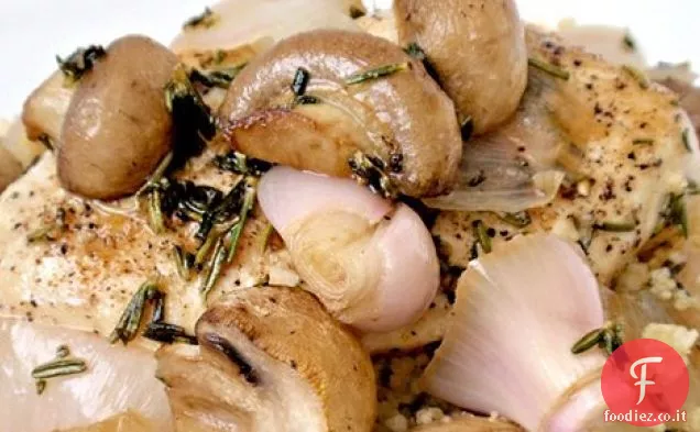Pollo arrosto in padella con funghi e Rosmarino