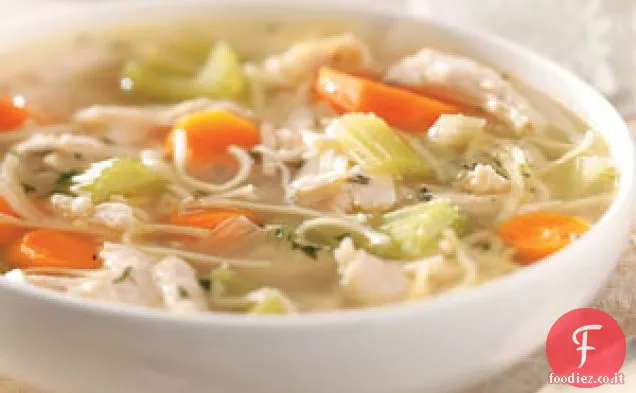 Zuppa di spaghetti di pollo e verdure