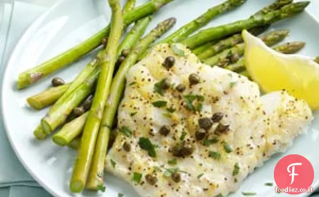Piccata di merluzzo al forno con asparagi