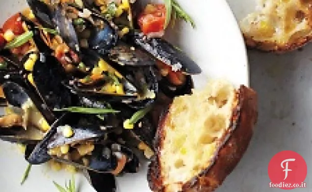 Cozze con mais, Pomodorini e Dragoncello