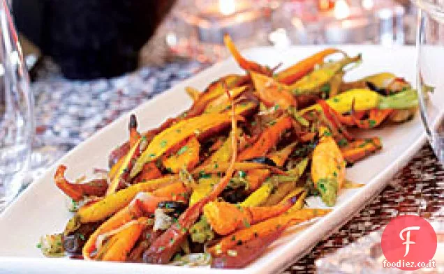 Carote e Scalogni Arrostiti con Olive oleate e Gremolata