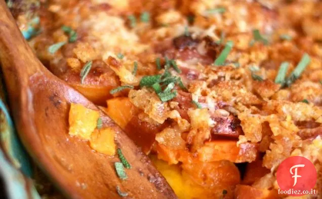 Gratin di patate dolci con pangrattato affumicato