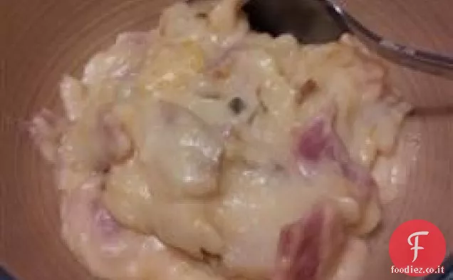 Cena con prosciutto e patate al formaggio