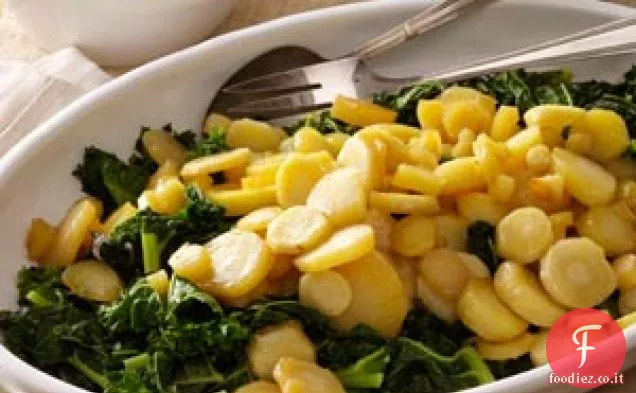 Pastinaca glassata all'acero su cavolo nero