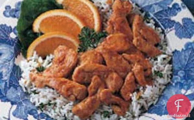 Pollo all'aglio su riso