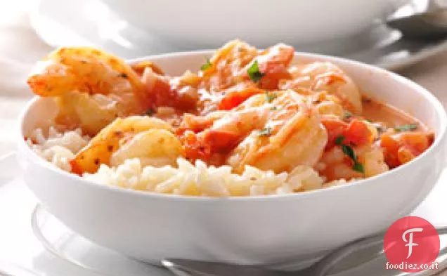 Gamberetti con pomodori e feta