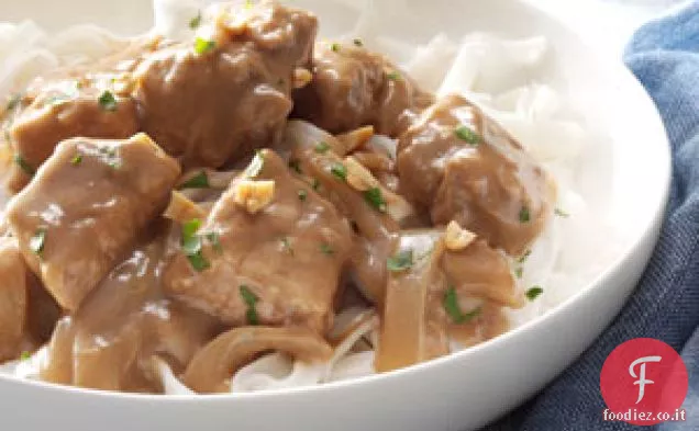 Satay di maiale con spaghetti di riso