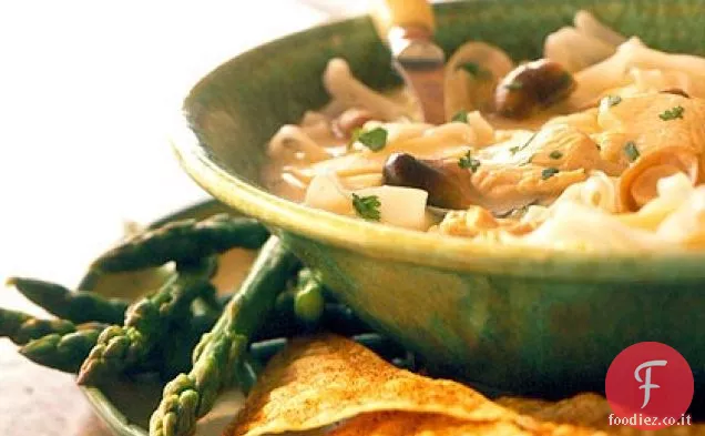 Zuppa di noodle di pollo caldo e aspro