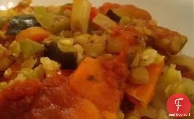 Riso alle lenticchie e verdure al forno