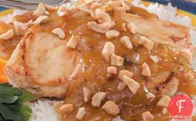 Pollo all'arancia, miele e anacardi