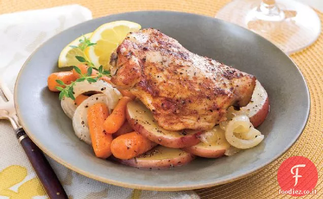 Cosce di pollo con carote e patate