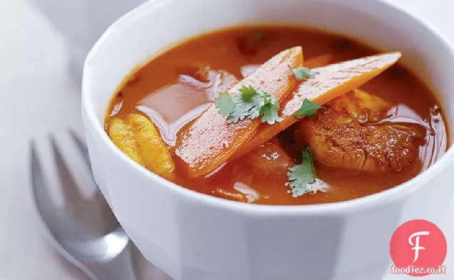 Bouillabaisse di gamberi e carote al curry