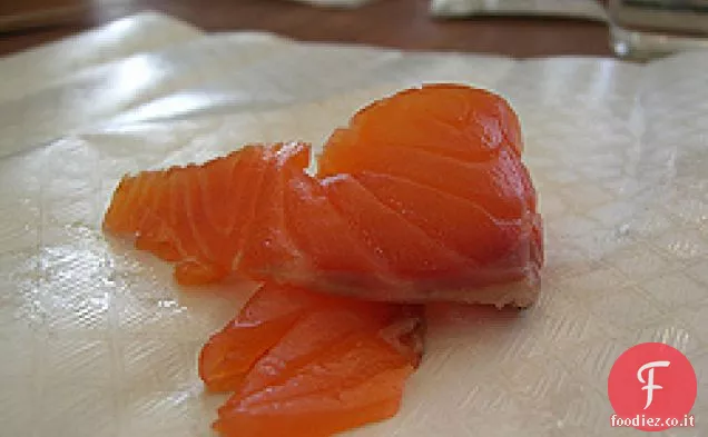 Cuocere il libro: Triangoli Wonton di sesamo con salmone affumicato e Wasabi