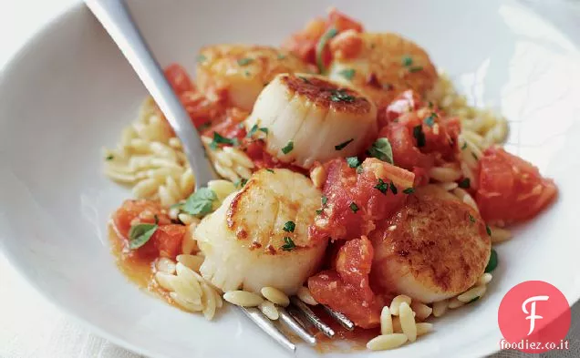Capesante con Orzo, Pomodori e Zenzero