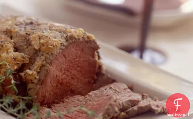 Filetto di manzo con crosta di rafano e aglio arrostito