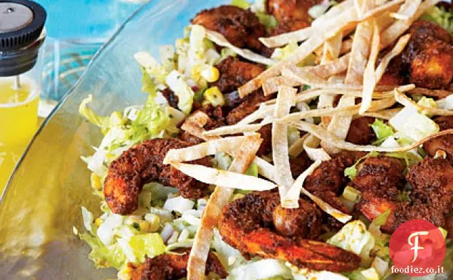 Insalata di gamberetti anneriti con Jicama e mais alla griglia