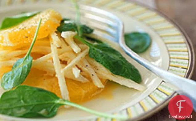 Insalata di Jicama e arancia con vinaigrette di agrumi e cumino