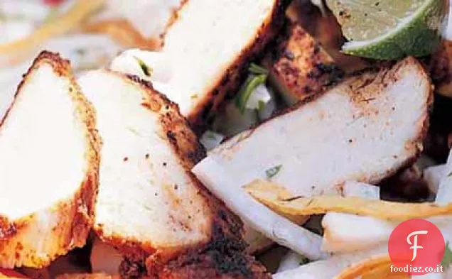 Insalata di Jicama con pollo speziato al peperoncino