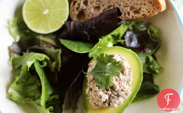 Insalata di sardine di coriandolo-lime in avocado dimezza le ricette di Th