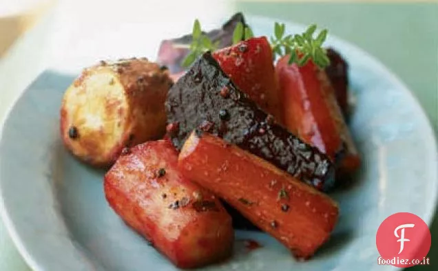 Barbabietole, carote e pastinache arrostite in agrodolce