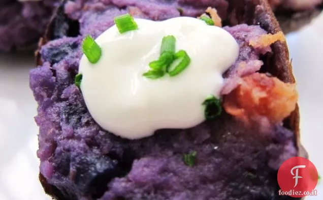 Formaggio blu e pancetta Patate viola