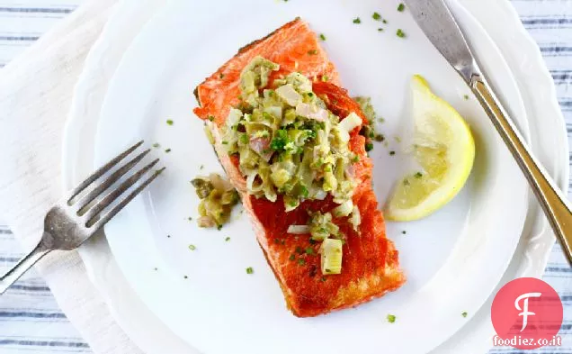 Salmone scottato con scalogno + Cipolla verde