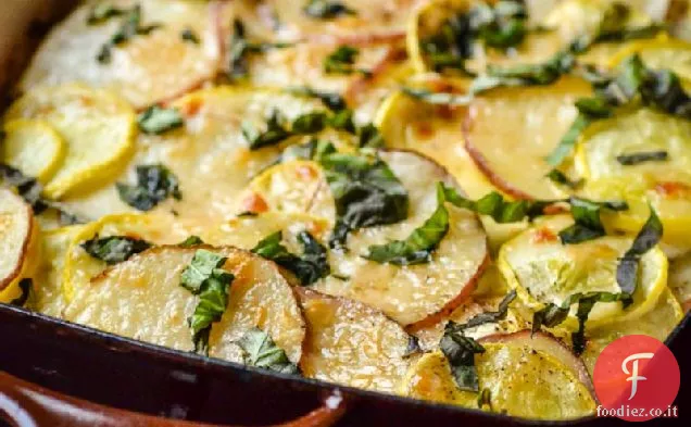 Gratin di patate, zucca e formaggio di capra