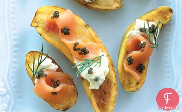 Cumino - Patate arrosto con caviale e salmone affumicato