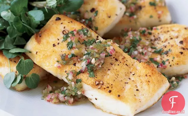 Halibut arrosto con Finocchio e crostini