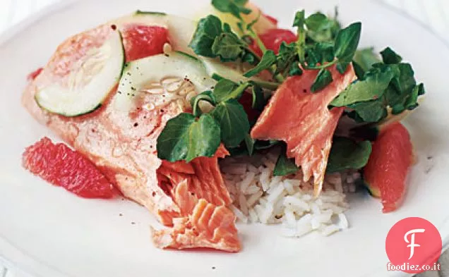 Salmone agli agrumi con insalata di crescione