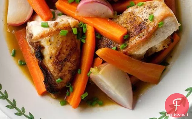 Pollo brasato con verdure primaverili